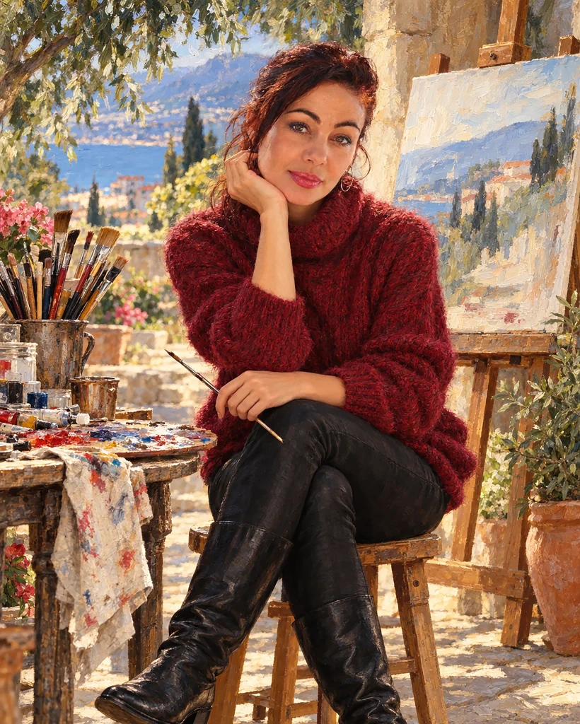 Mediterranean artist portrait, impressionist painting